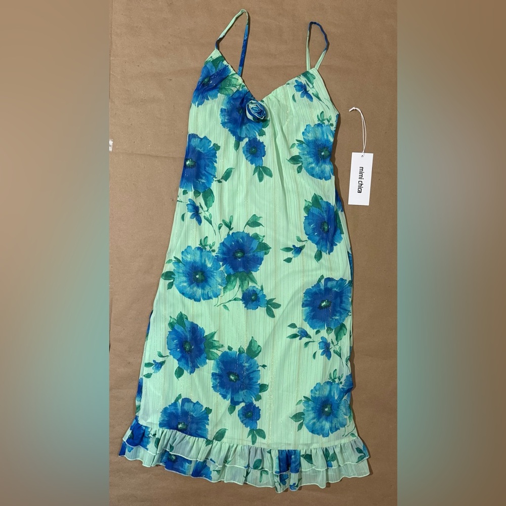 Floral Blue and Green Midi Dress